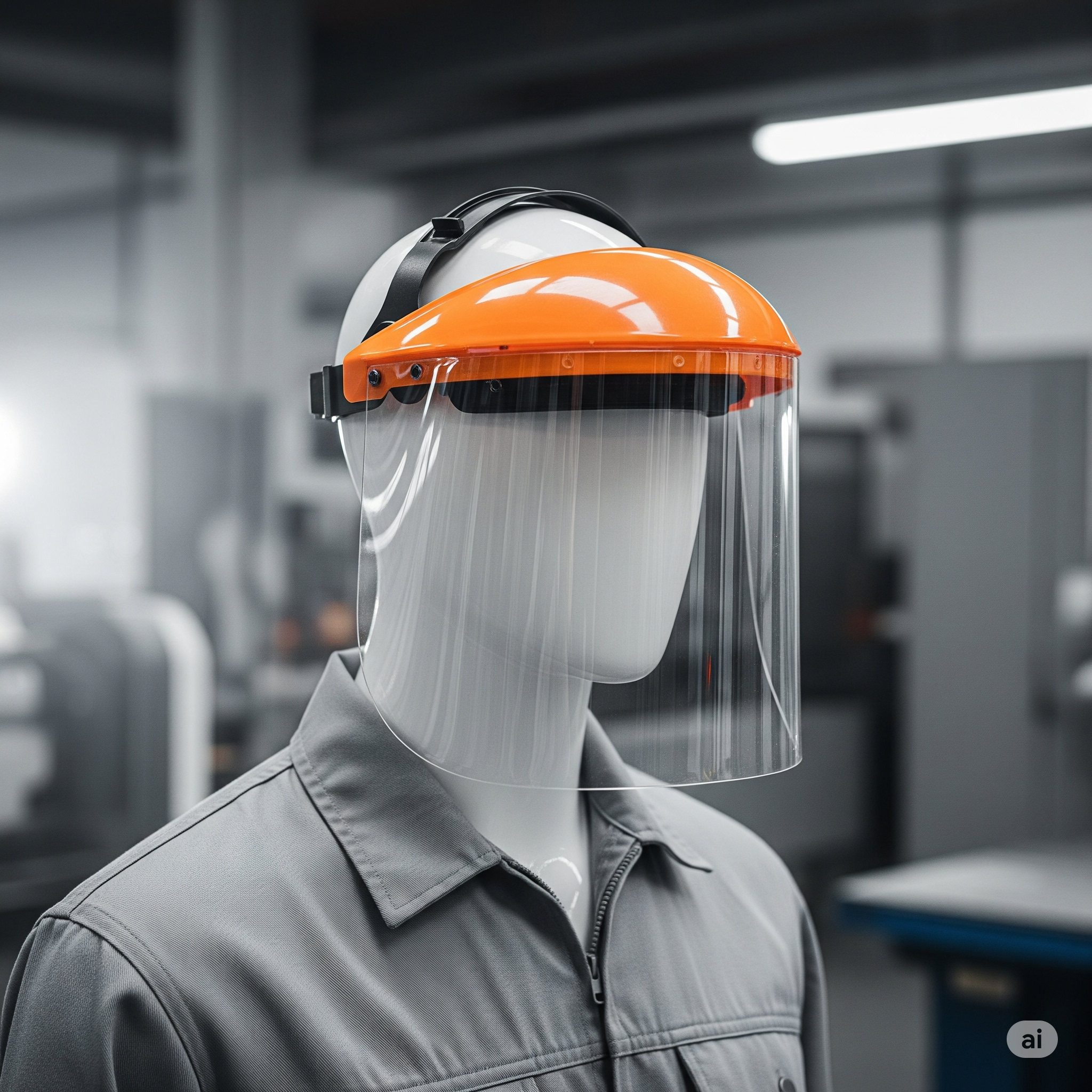 Careta de protección facial industrial con visor transparente de policarbonato

