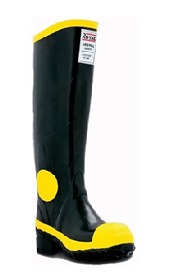 Bota de caucho industrial con cinta amarilla para protección en el trabajo