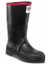 Bota de caucho industrial con cinta roja para seguridad laboral